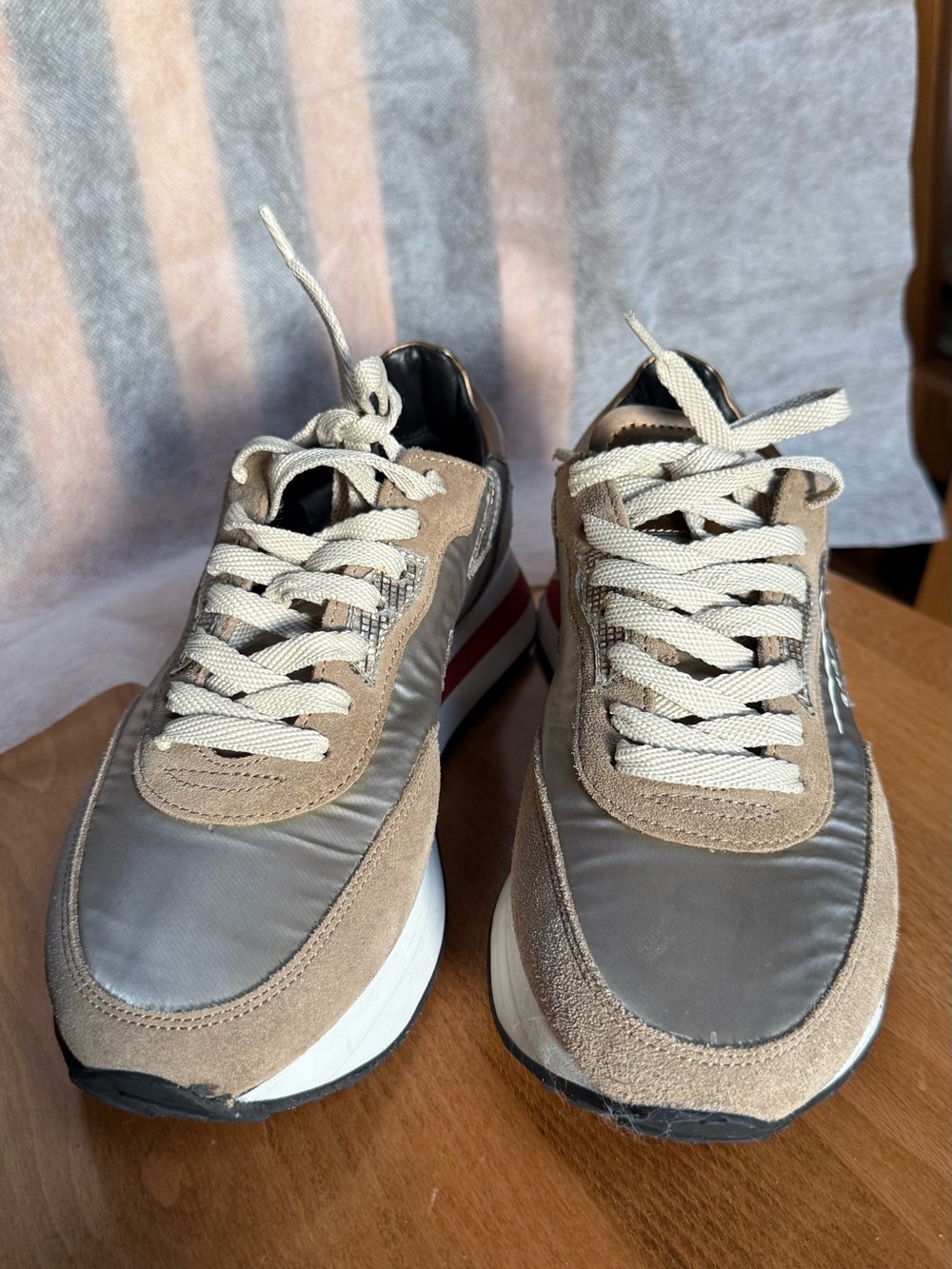 Ghoud Taupe and Gold Casual Lace-Up Sneakers